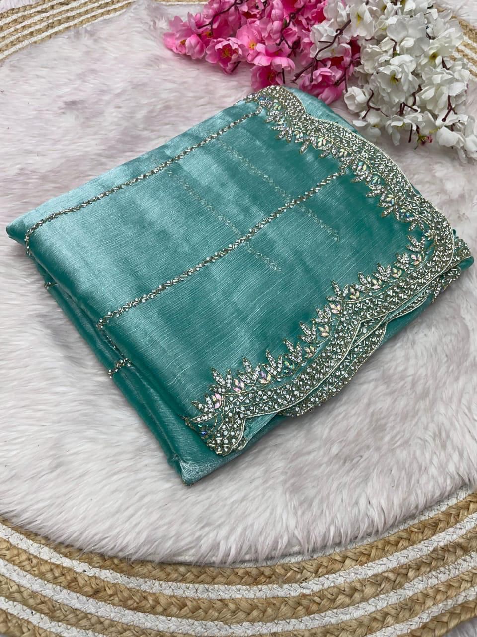 Designer Zimmy Choo Saree with Khatli Cut Dana & Diamond Handwork silk